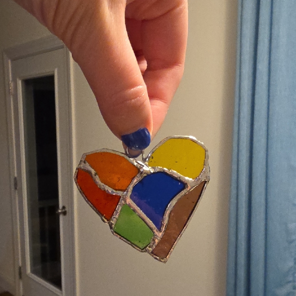 Handmade Stained Glass Heart Suncatcher in Multicolor
